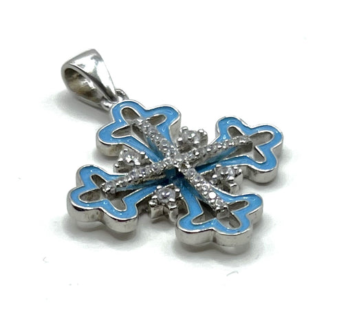 Sterling Silver Enamel Classic Jerusalem Cross Pendant